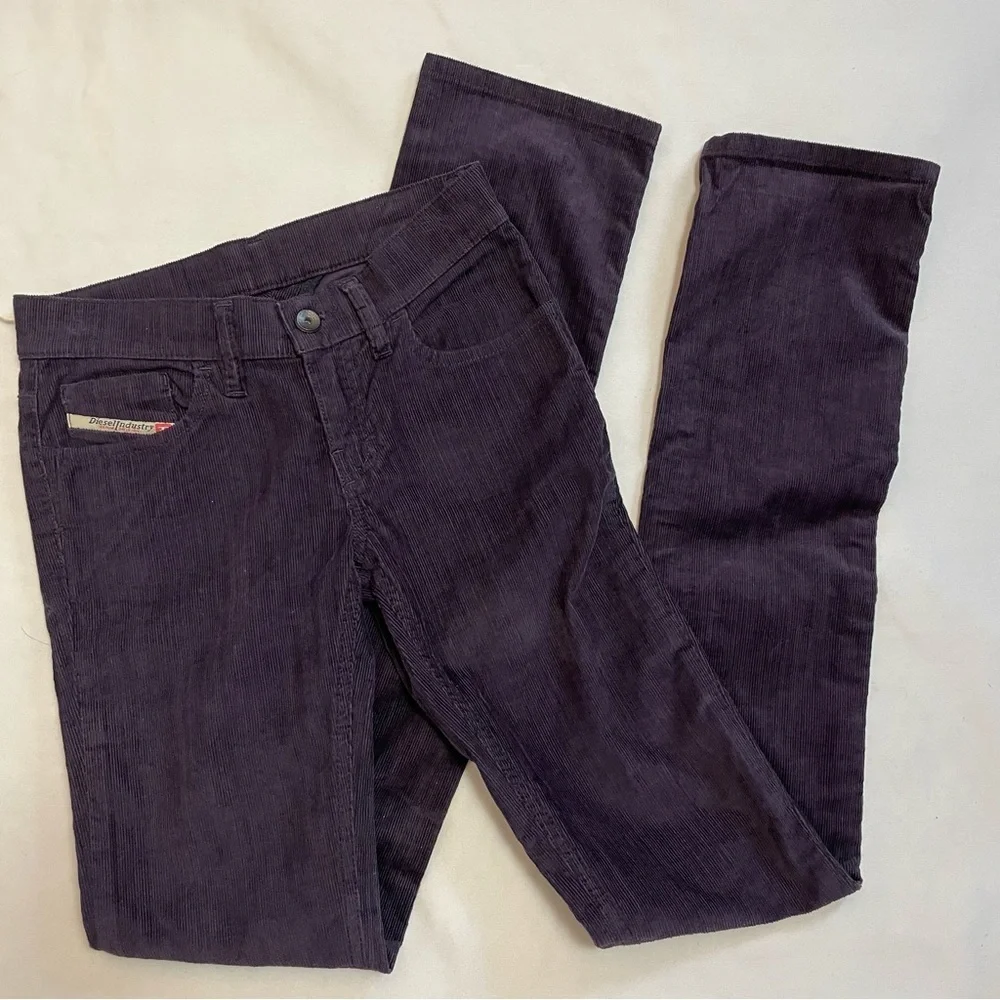 NWT New Diesel Straight Leg Corduroy Purple Pants Size 24